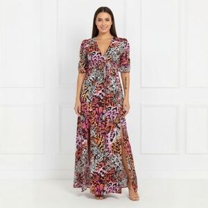 & Other Stories Feather Print Maxi Dress - Boho Slit Flowy Empire Waist - XS